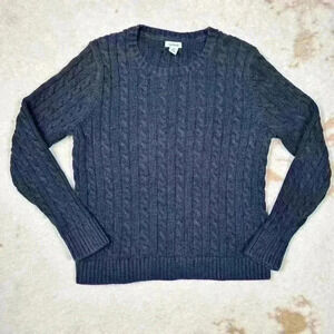 L.L. Bean Black Cozy Classic Cotton Cable Knit Sweater Women Med Petite Prepcore